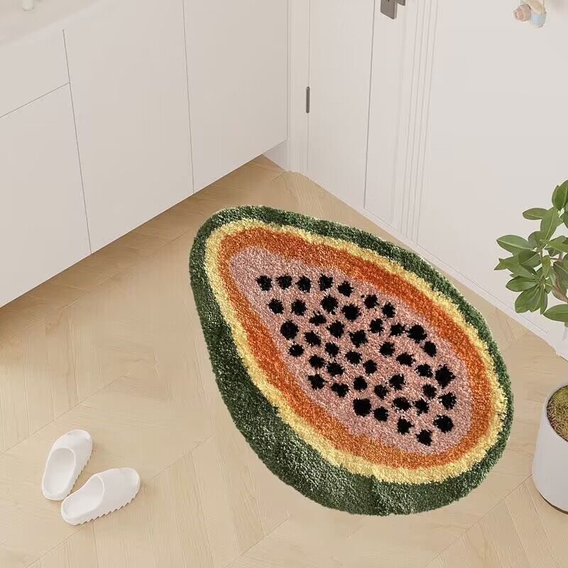 Alfombra de baño absorbente geométrica Papaya: alfombra de baño suave y de secado rápido con un diseño moderno y atrevido