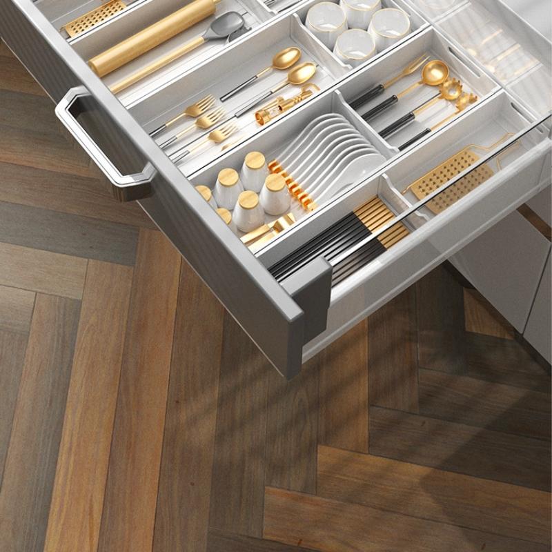 White Aluminium Kitchen Cutlery Drawer Organizer Trays