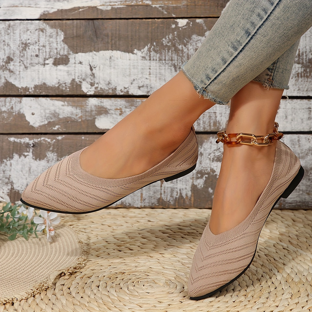 Beige flache Schuhe / Hausschuhe - Julia