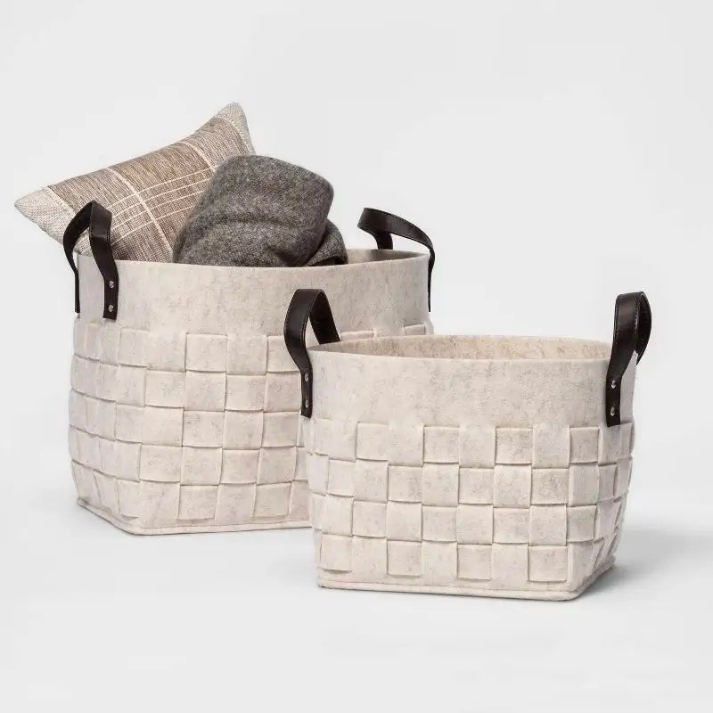 Boston Beige Felt Storage Hamper Baskets