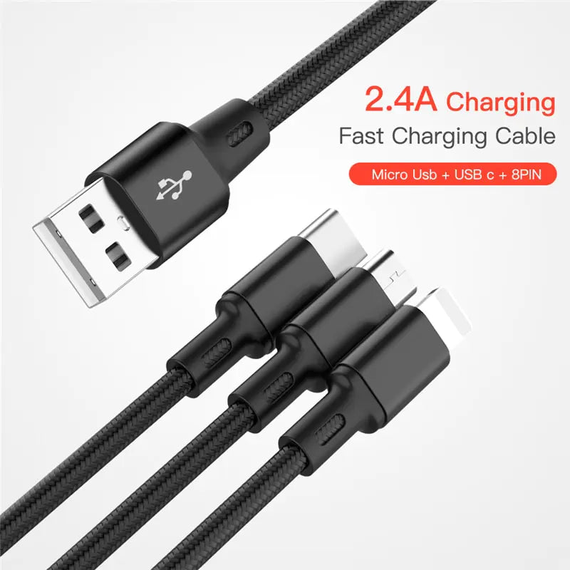 3 az 1-ben USB kábel iPhone-hoz és Androidhoz