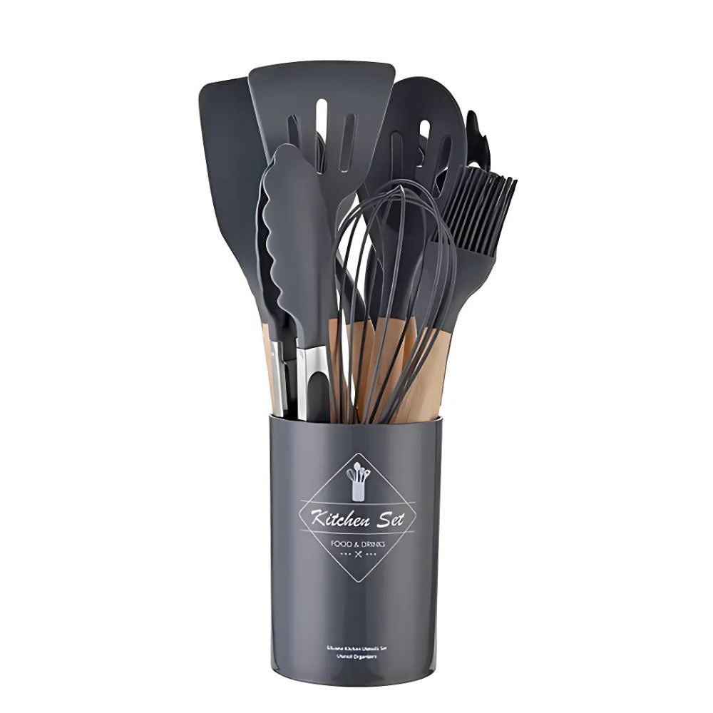 Conjunto de Utensílios de Cozinha de Silicone Antiaderente com 12 Peças