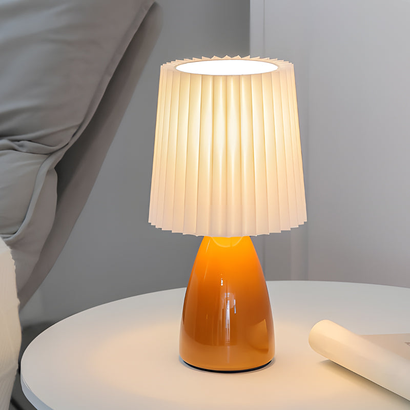 12'' Pleated Fabrics - Table Lamp with Glass Base and USB, Dimmable with 1 Light Point