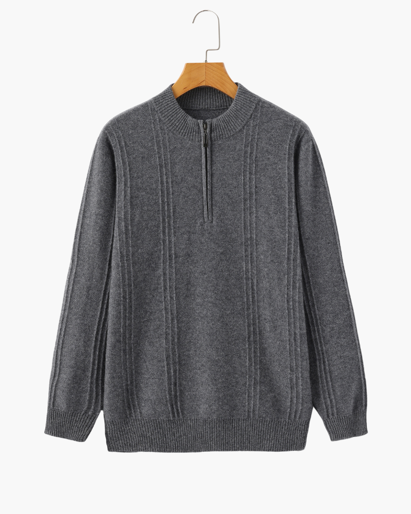 100 % Cashmere Ribbet Halv Lynlås