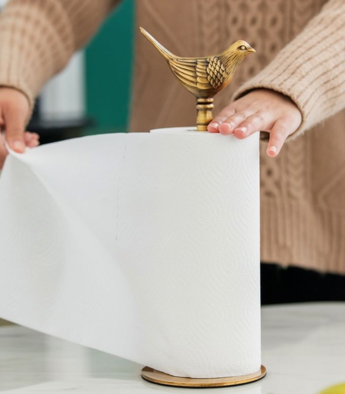 Élégant porte-serviettes en papier en laiton massif – Charmant design d'oiseau