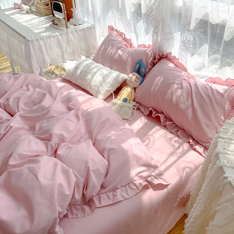 Candy Color Ruffle Trim Bedsheet Set