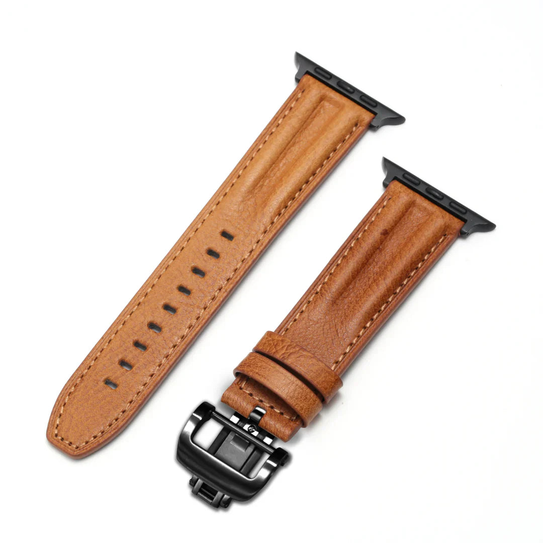 Luxury Butterfly Buckle Groove Leather Band For Apple Watch