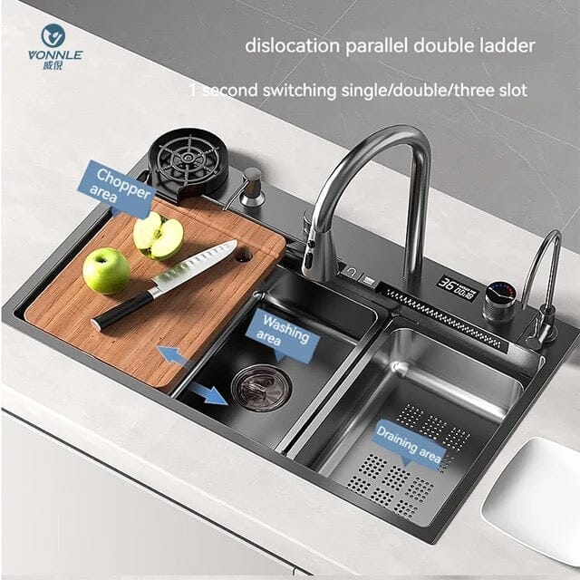 Vrimlo RVS Waterval Keuken Sink Digitale Kraan