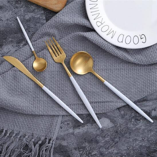 Modern White Gold Flatware Set