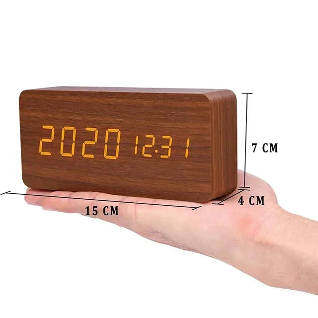 Futura - Digital Wooden Alarm Clock with Thermometer Included