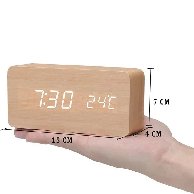 Futura - Digital Wooden Alarm Clock with Thermometer Included