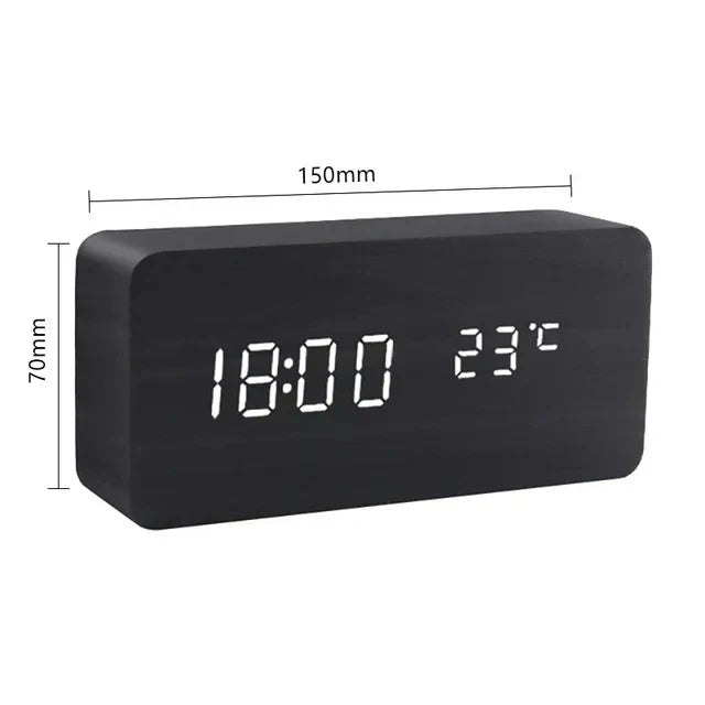 Futura - Digital Wooden Alarm Clock with Thermometer Included