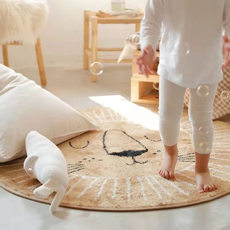 Animal Playmat Children's Room Round Lion Rug - 3 Sizes