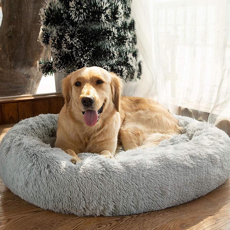 Letto rotondo per cani a ciambella calmante in peluche per cani di piccola e grande taglia