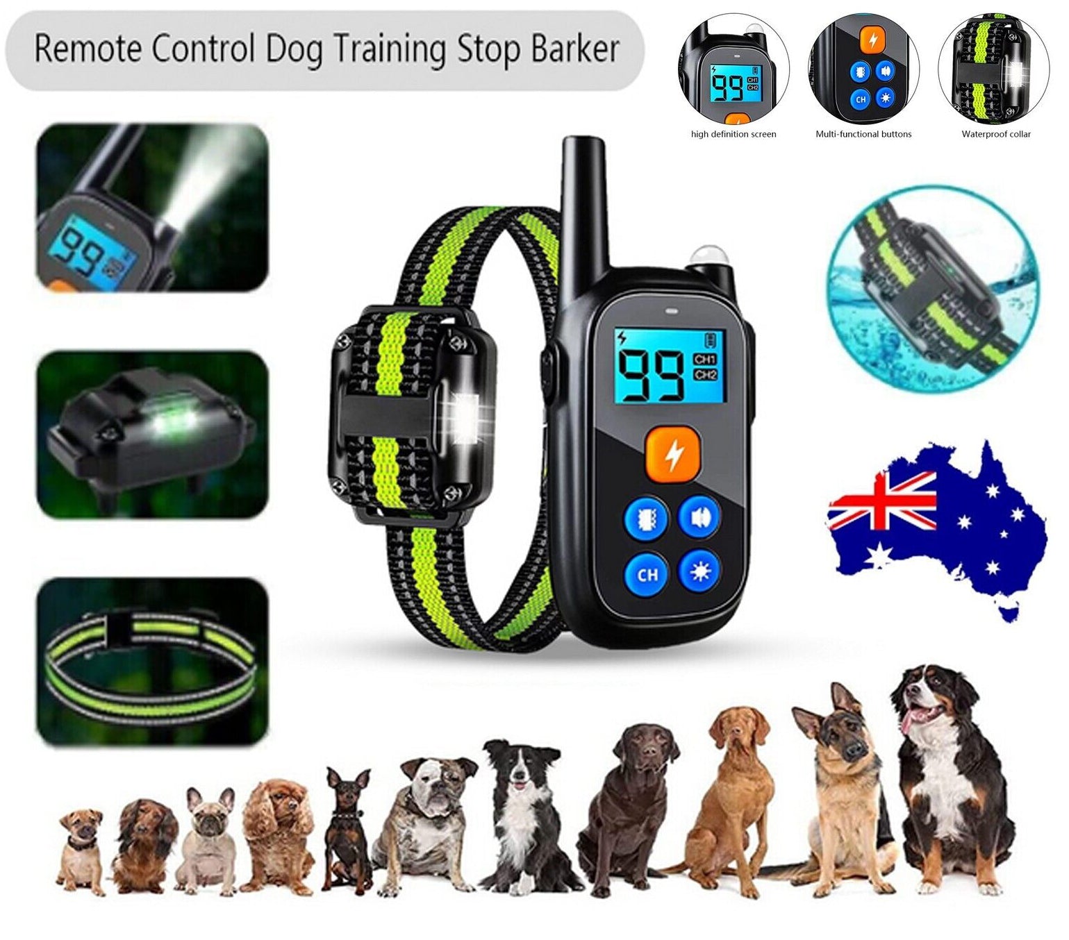 Anti-bark Electric Shock Pet Dog Training E-halsbånd lydighedsfjernbetjening