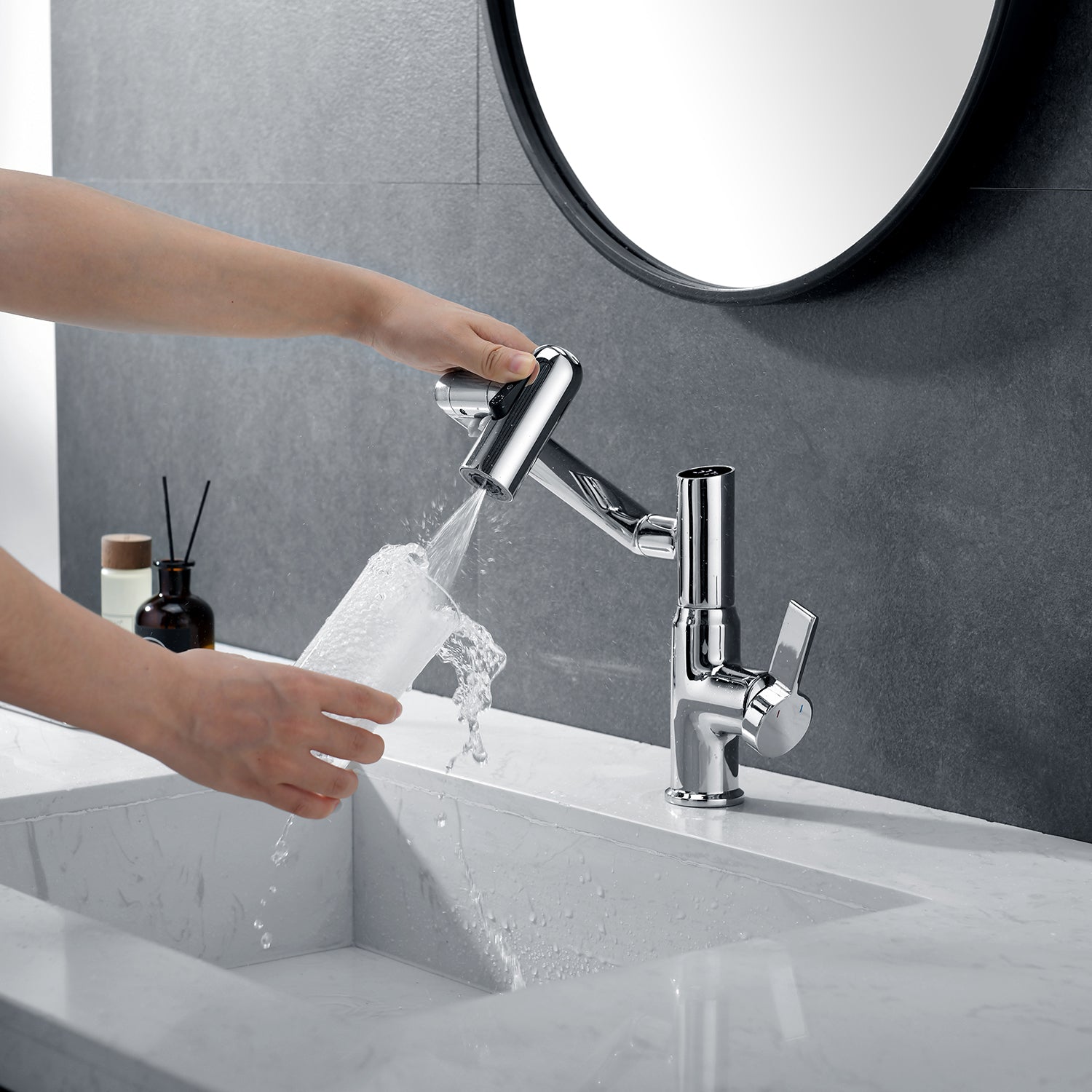 Grifo de lavabo frío y caliente para baño con pantalla digital inteligente