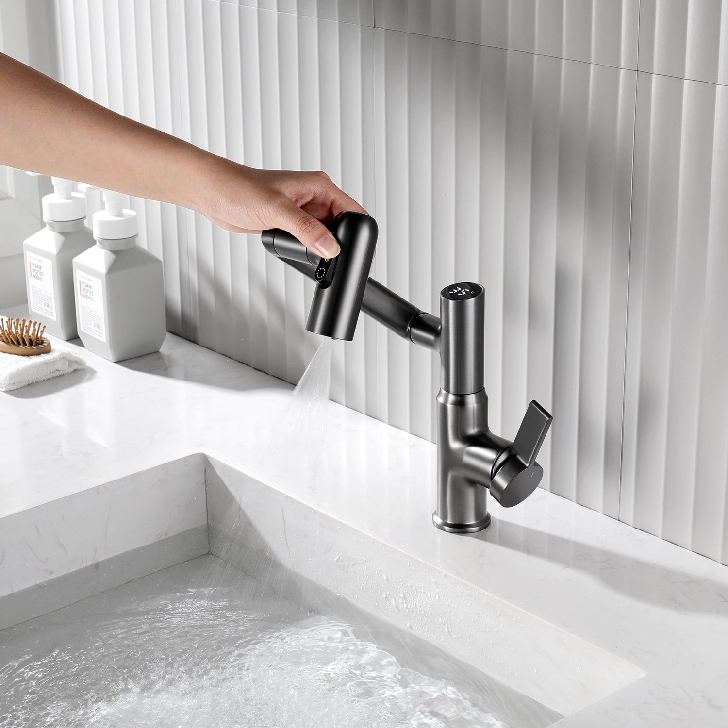 Grifo de lavabo frío y caliente para baño con pantalla digital inteligente