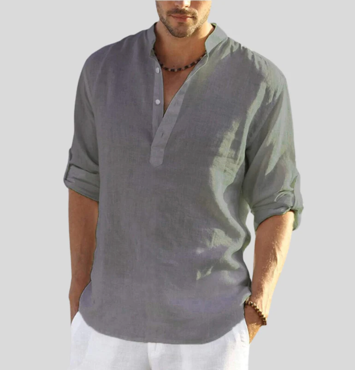 ADRIANO - Elegant linen shirt with collar