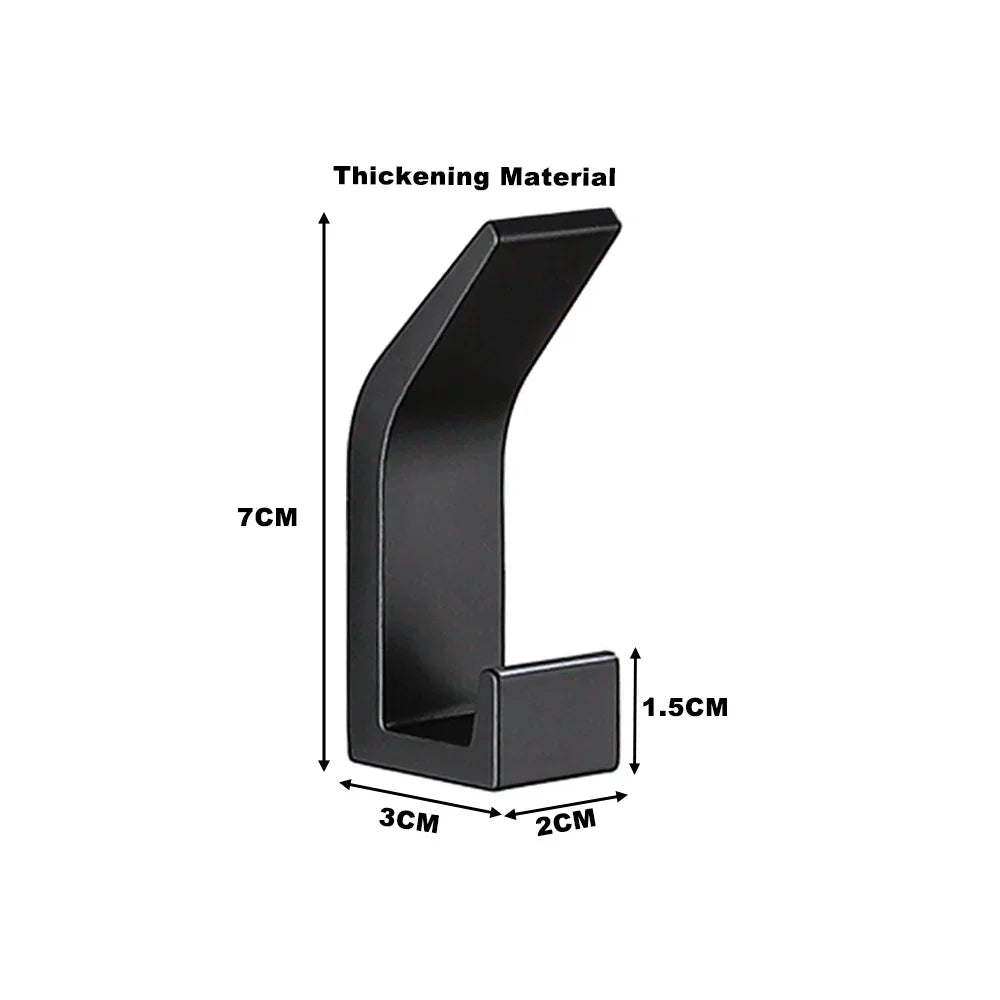 Veggkrok - Solid Aluminium - Sort - Med baderomslim - For bad og stue - 7x3cm