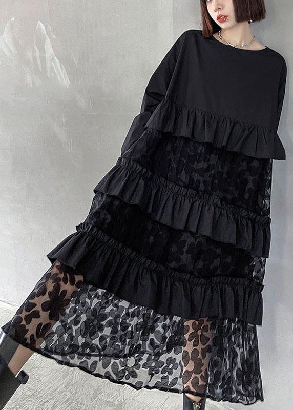 Bohemian Black Ruffles Fall Lace -mekot