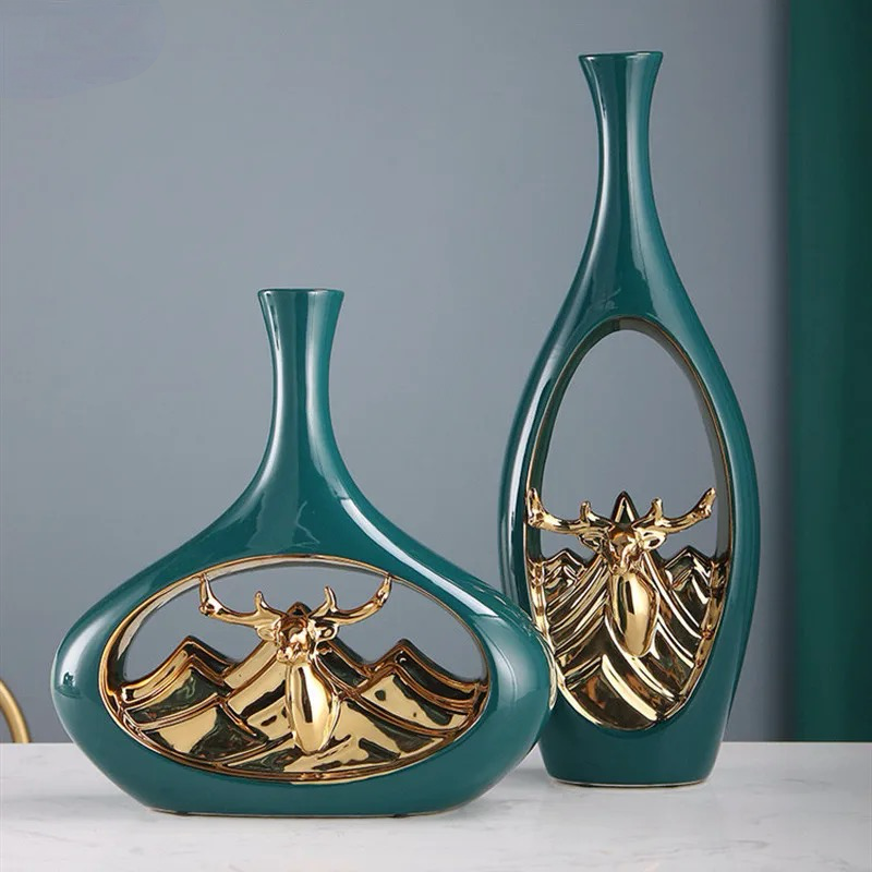 Como Vase Deer Style Green with Gold Finishing