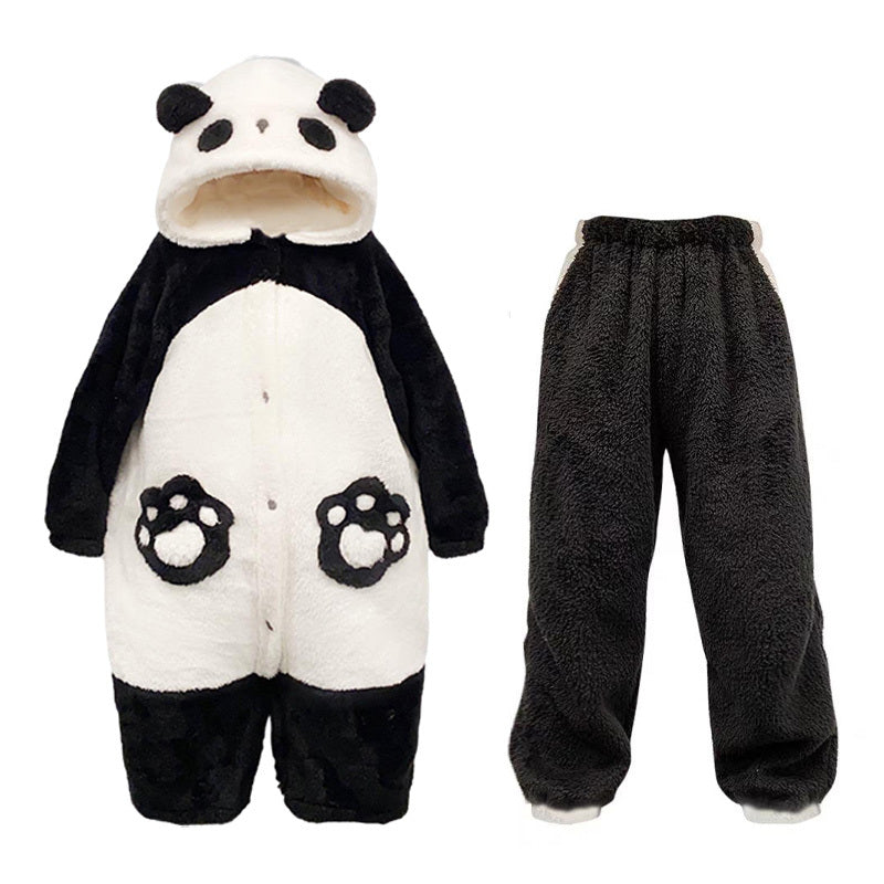 Conjunto de pijama con capucha de peluche de panda de dibujos animados kawaii