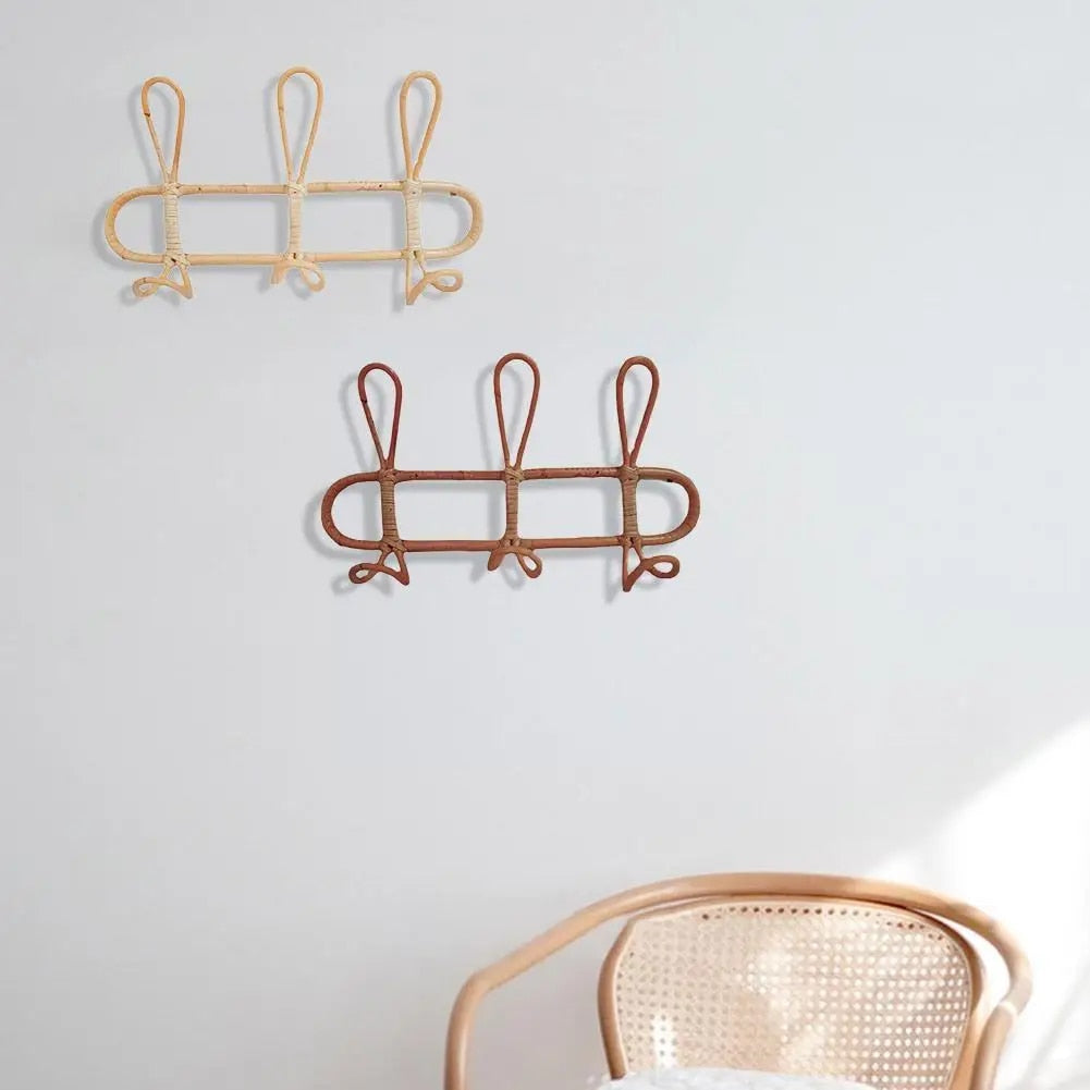 Children's Natural Rattan Wall Hook Organiser - 3 & 5 Hooks