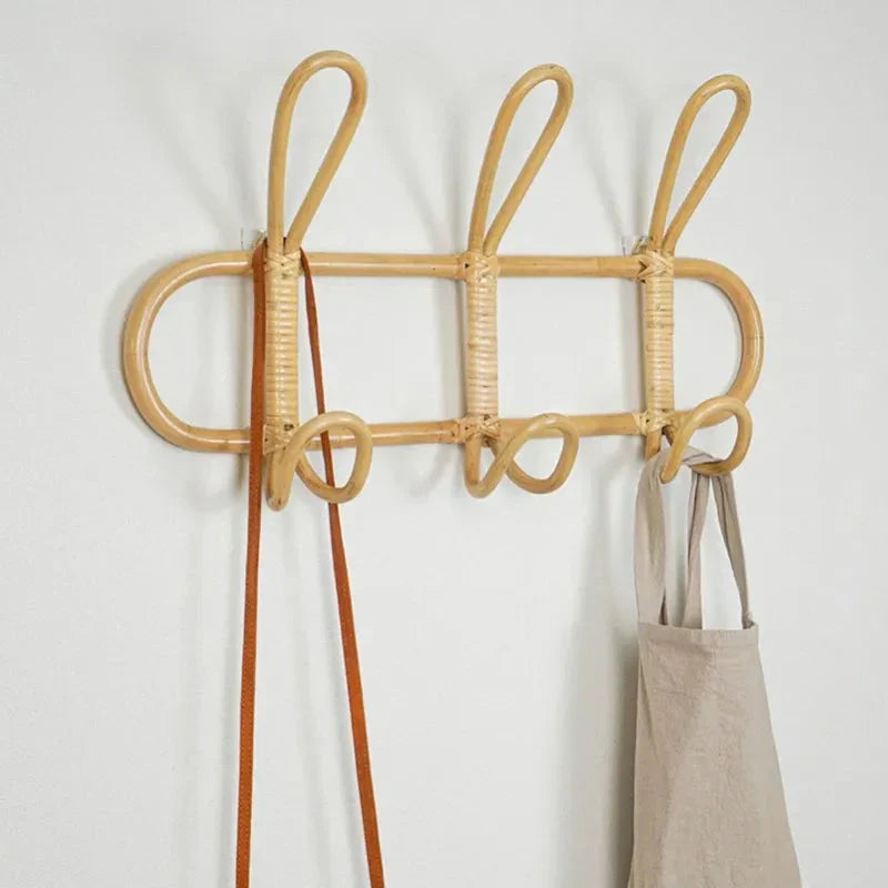 Children's Natural Rattan Wall Hook Organiser - 3 & 5 Hooks