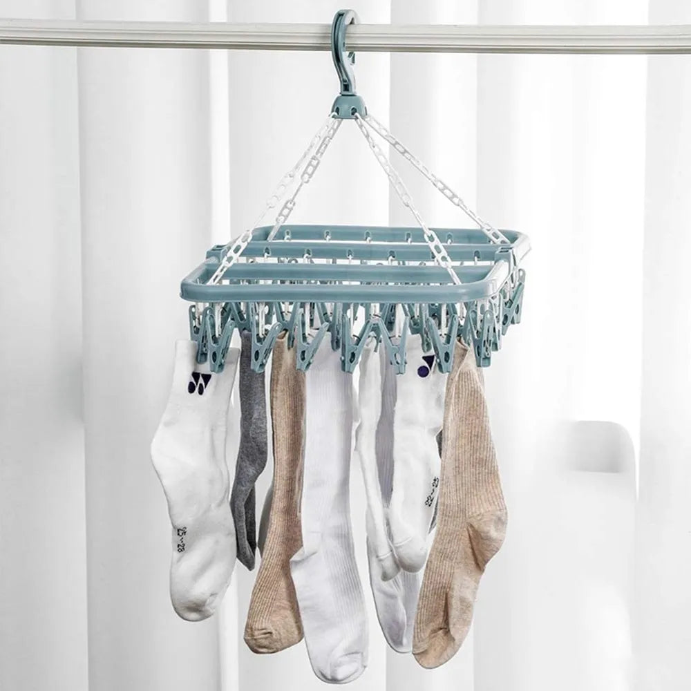 Cintre de séchage à 32 clips – Support à linge pliable peu encombrant pour chaussettes, sous-vêtements et articles délicats