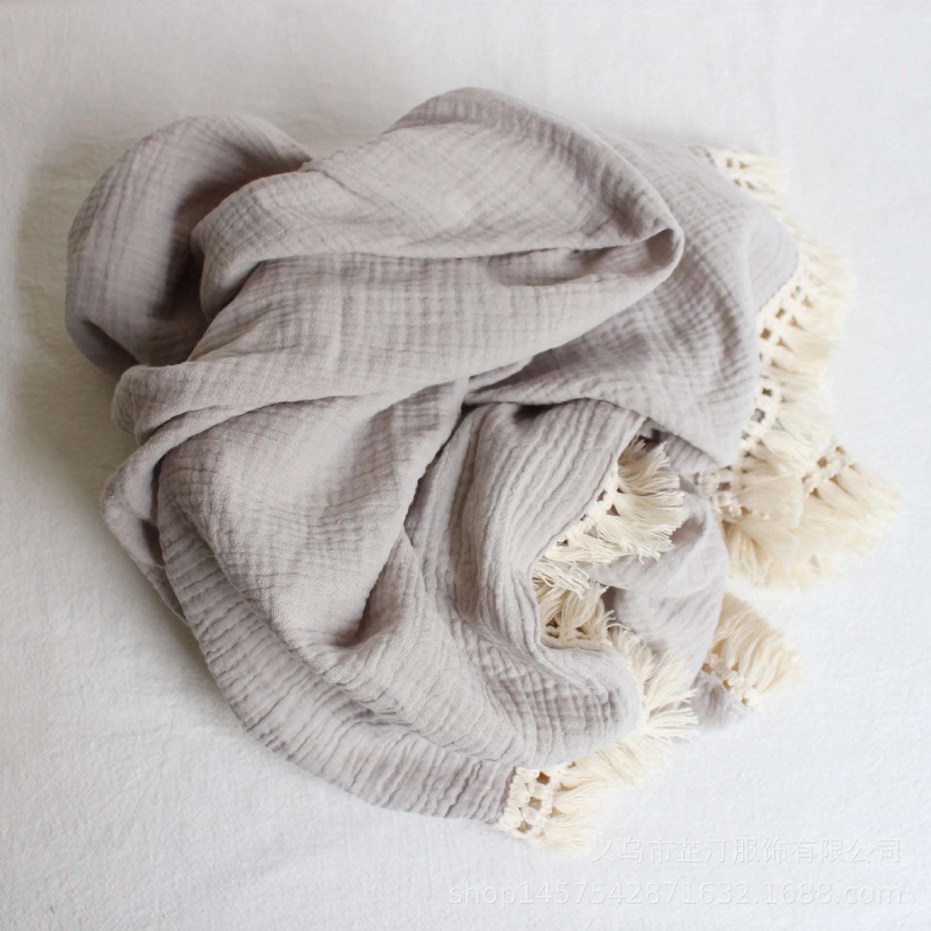 Cotton Muslin Swaddle Blanket for Baby with Tassel Detail - 3 Colours