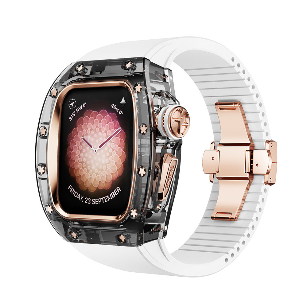 RM Crystaluxe Sorozat - Fluororubber Szíj Kristálytok Utólagos Készlet Apple Watch-hoz