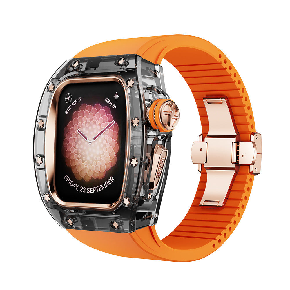 RM Crystaluxe Sorozat - Fluororubber Szíj Kristálytok Utólagos Készlet Apple Watch-hoz