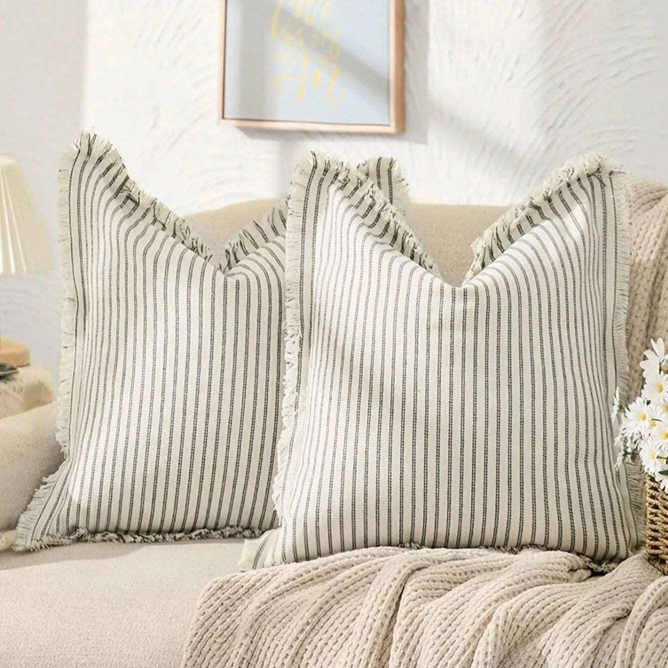 Decorative Nordic Striped Jacquard Cotton Cushion Covers - 6 Colours