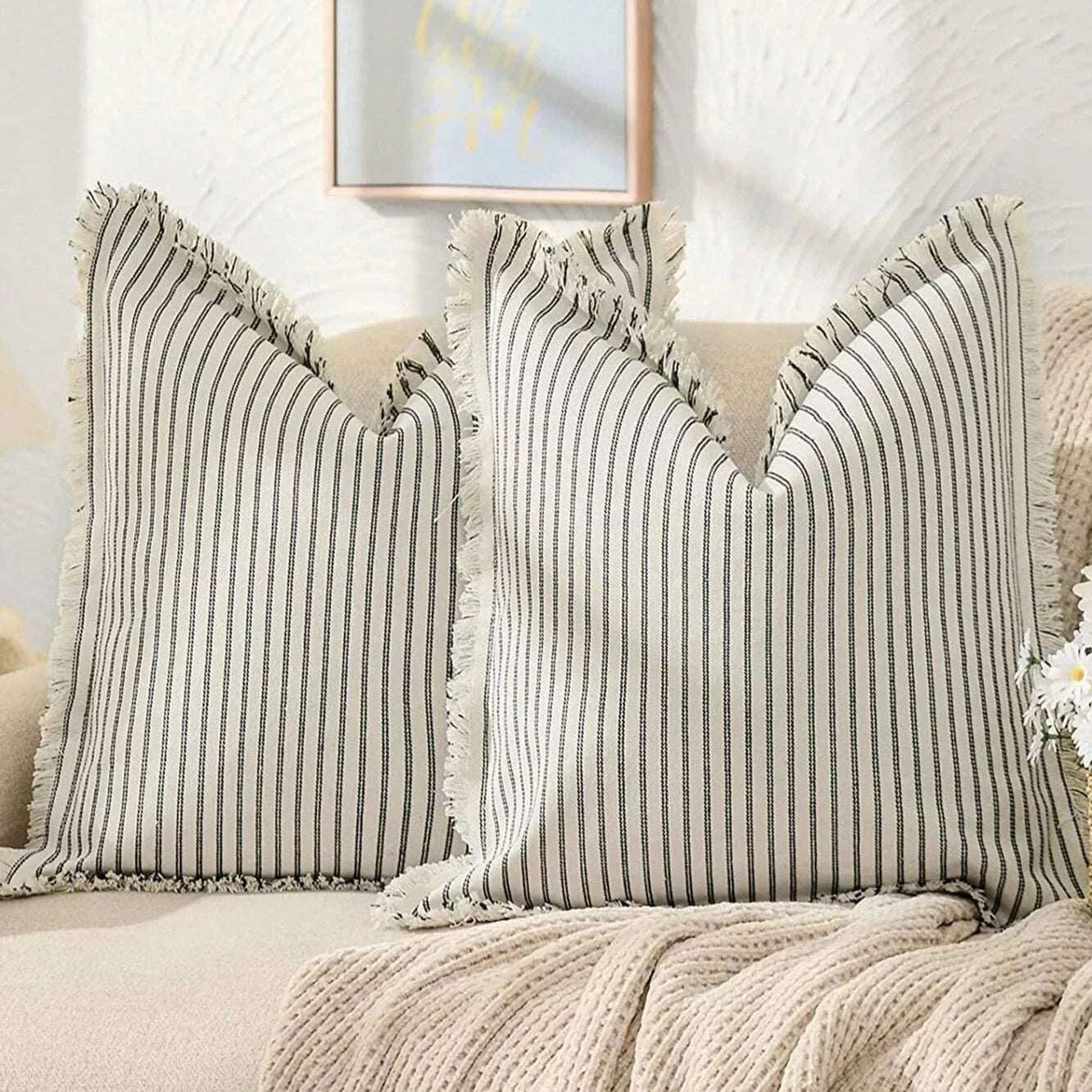 Decorative Nordic Striped Jacquard Cotton Cushion Covers - 6 Colours