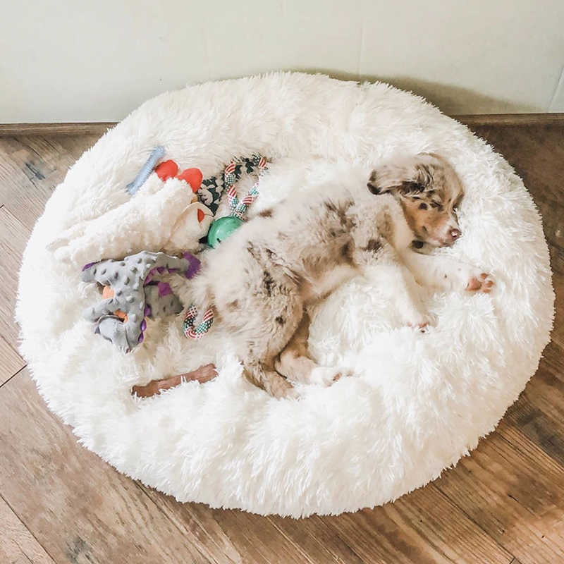 Round Plush Calming Donut Dog Bed for Small to Large Dogs