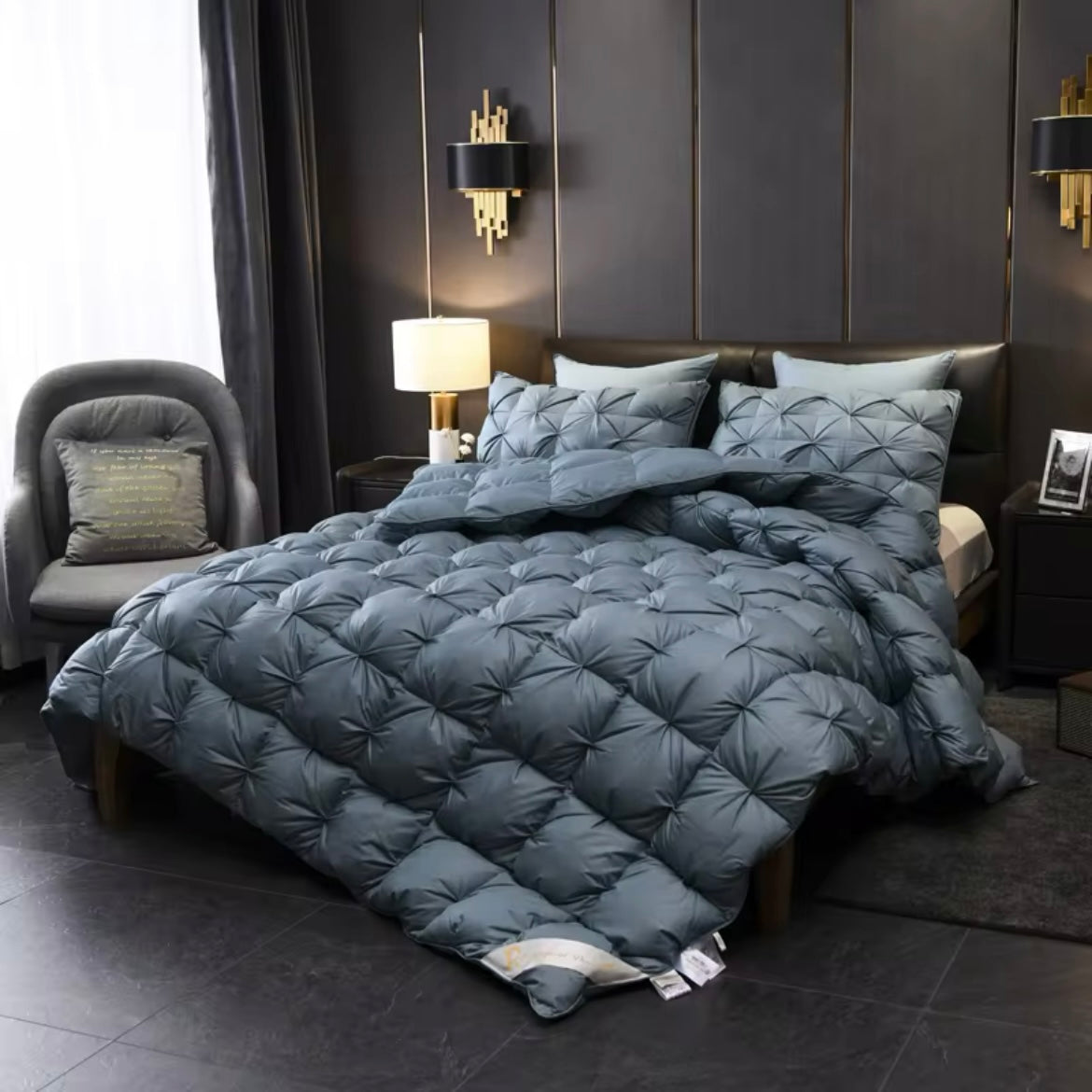 Splendore Dark Blue Goose Down Comforter