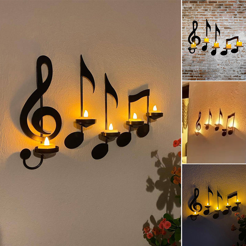 Aplique de pared con notas musicales en color negro