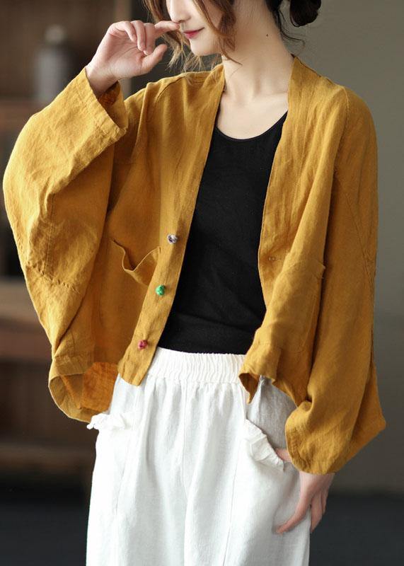 Fine Yellow Bat wing Sleeve Pockets Coat Short