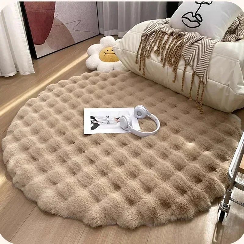 Tapis rond nordique à poils longs, moelleux et super doux, blanc, beige, ivoire, vert sauge et gris