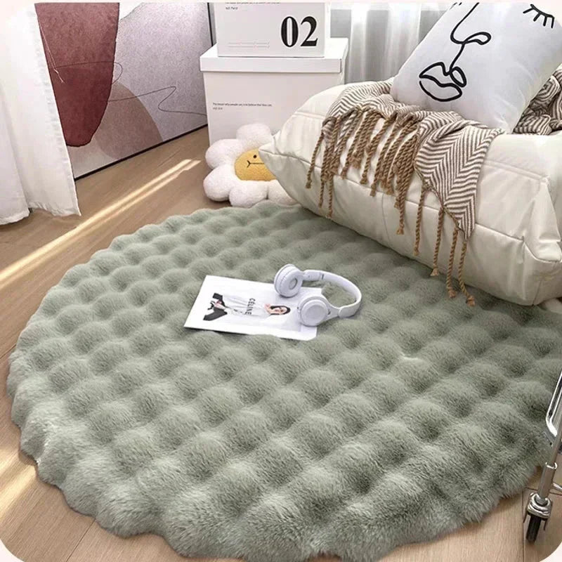 Tapis rond nordique à poils longs, moelleux et super doux, blanc, beige, ivoire, vert sauge et gris