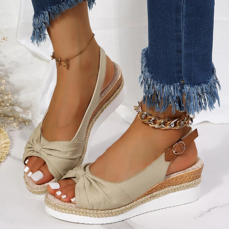 Sandales espadrilles d'été chics avec fermeture à boucle et détail nœud