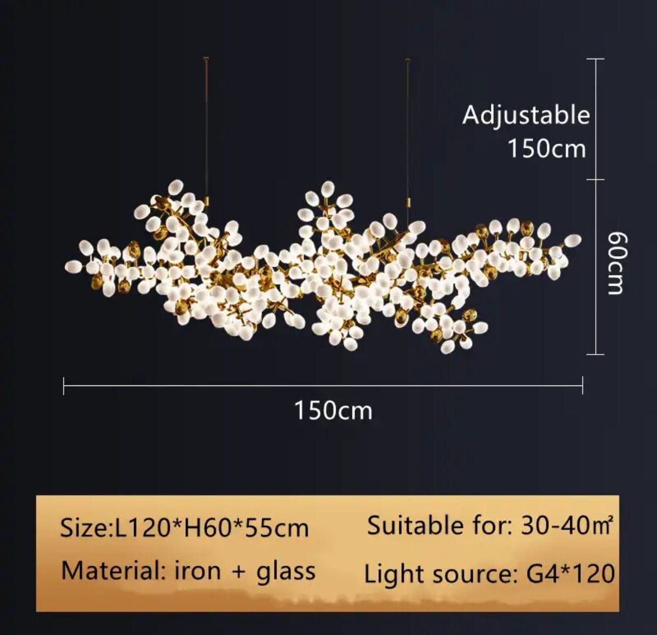 Lampadario a forma di vite d'uva dorata