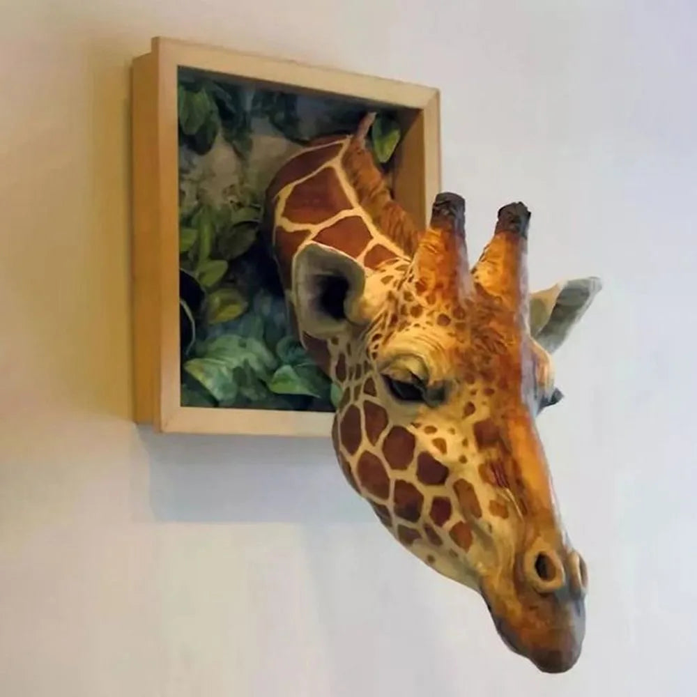 3D Sculptură de Perete cu Cap de Girafă Realist – Decor Unic Inspirat din Natură