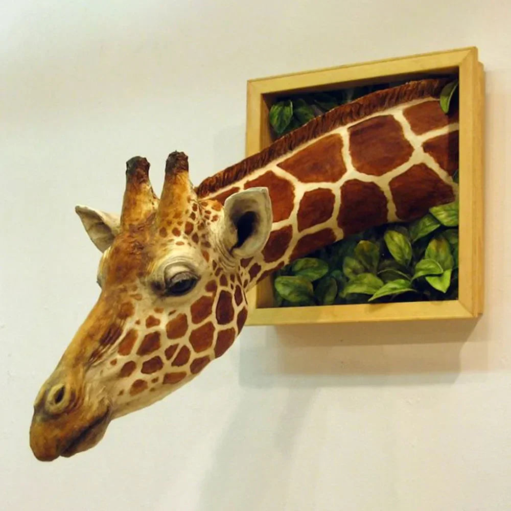 Sculpture murale 3D réaliste en forme de tête de girafe – Décoration d'intérieur unique inspirée de la nature