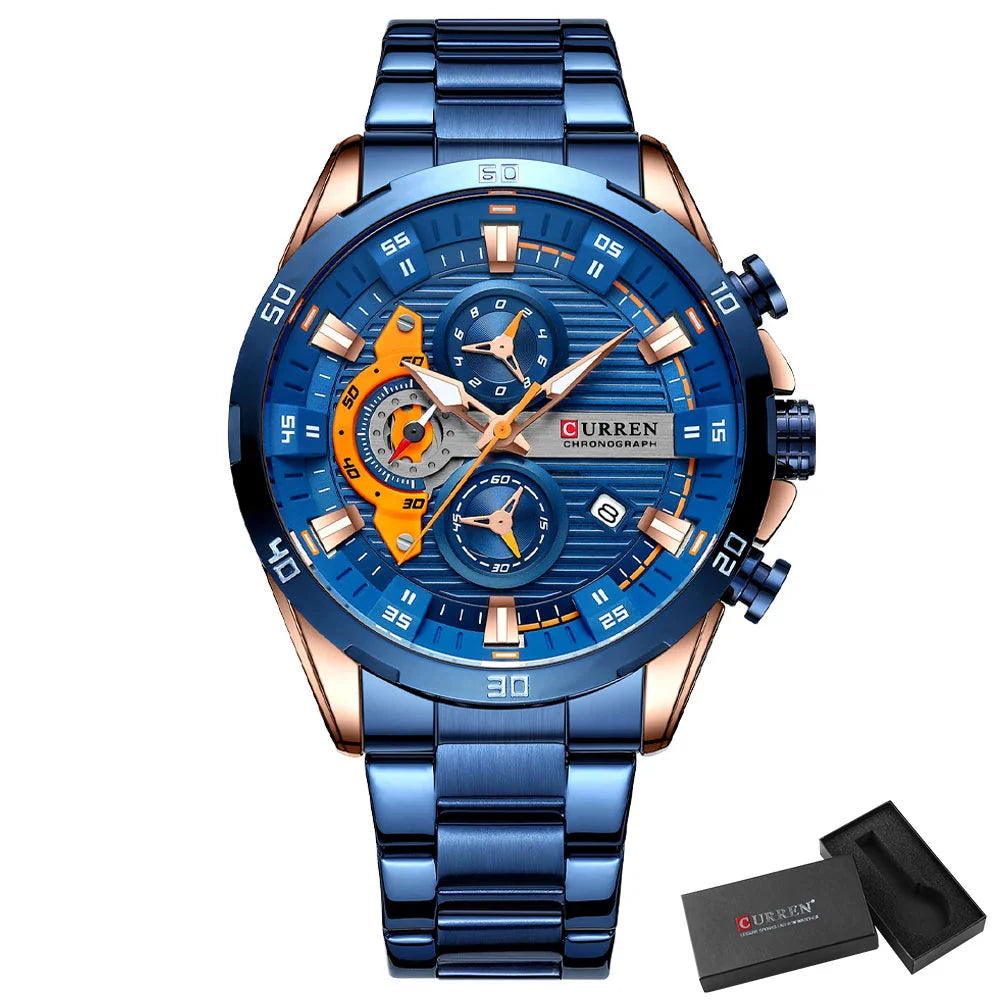 CURREN Stainless Steel Watches for Men - Creative Fashion Luminous Dial with Chronograph