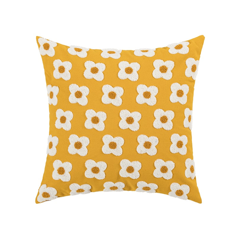 Daisy Embroidered Lumbar Pillow Cover