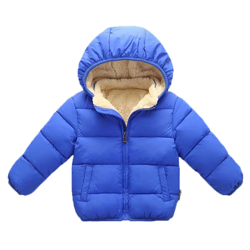 Veste d'hiver à capuche confortable pour enfants – Manteau épais en mélange de coton et de laine pour garçons et filles