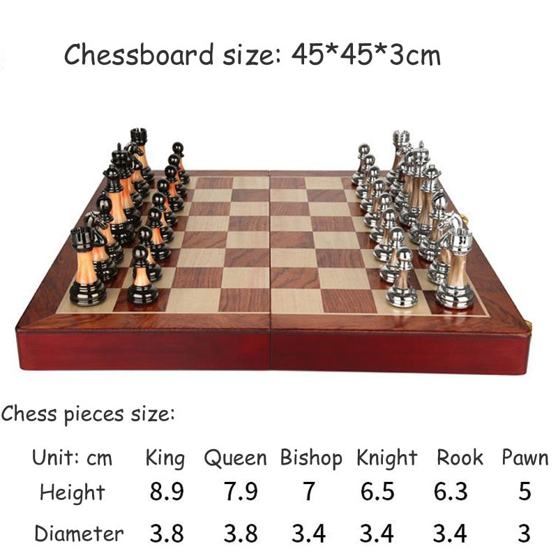 Luxury Metal Chess Set with Large 45CM Wooden Board