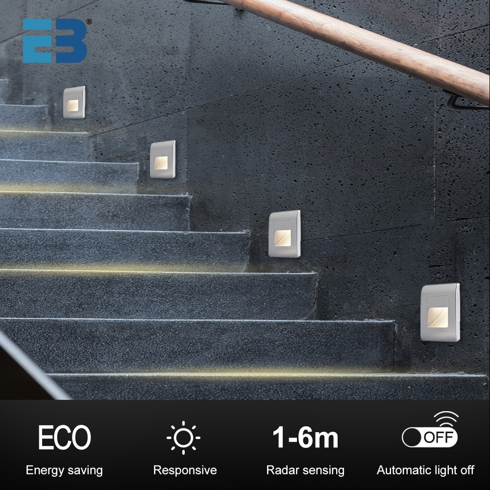 EB Brone - Luz Led para Escalera Luz Empotrada con Sensor PIR de 4 Colores