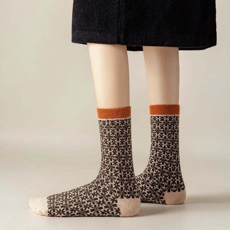 Chaussettes d'hiver en laine de luxe DaiShana pour femmes - Motifs géométriques chauds